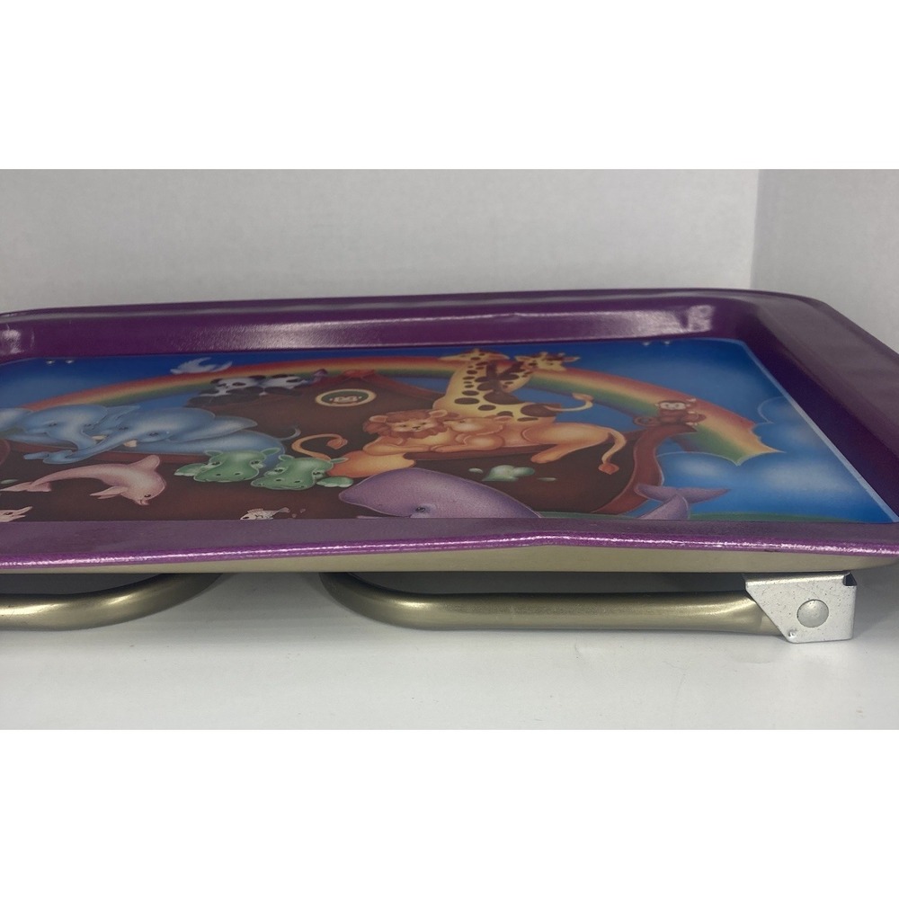 Vintage Noah's Ark Metal Purple Lap Tray with Folding Legs 17" X 12" - Picture 2 of 4